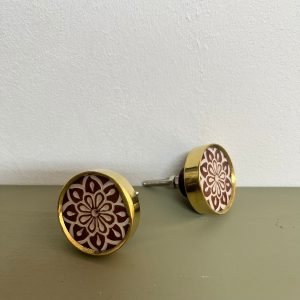 meubelknop meubel pimpen terra bruin bloem met gouden rand